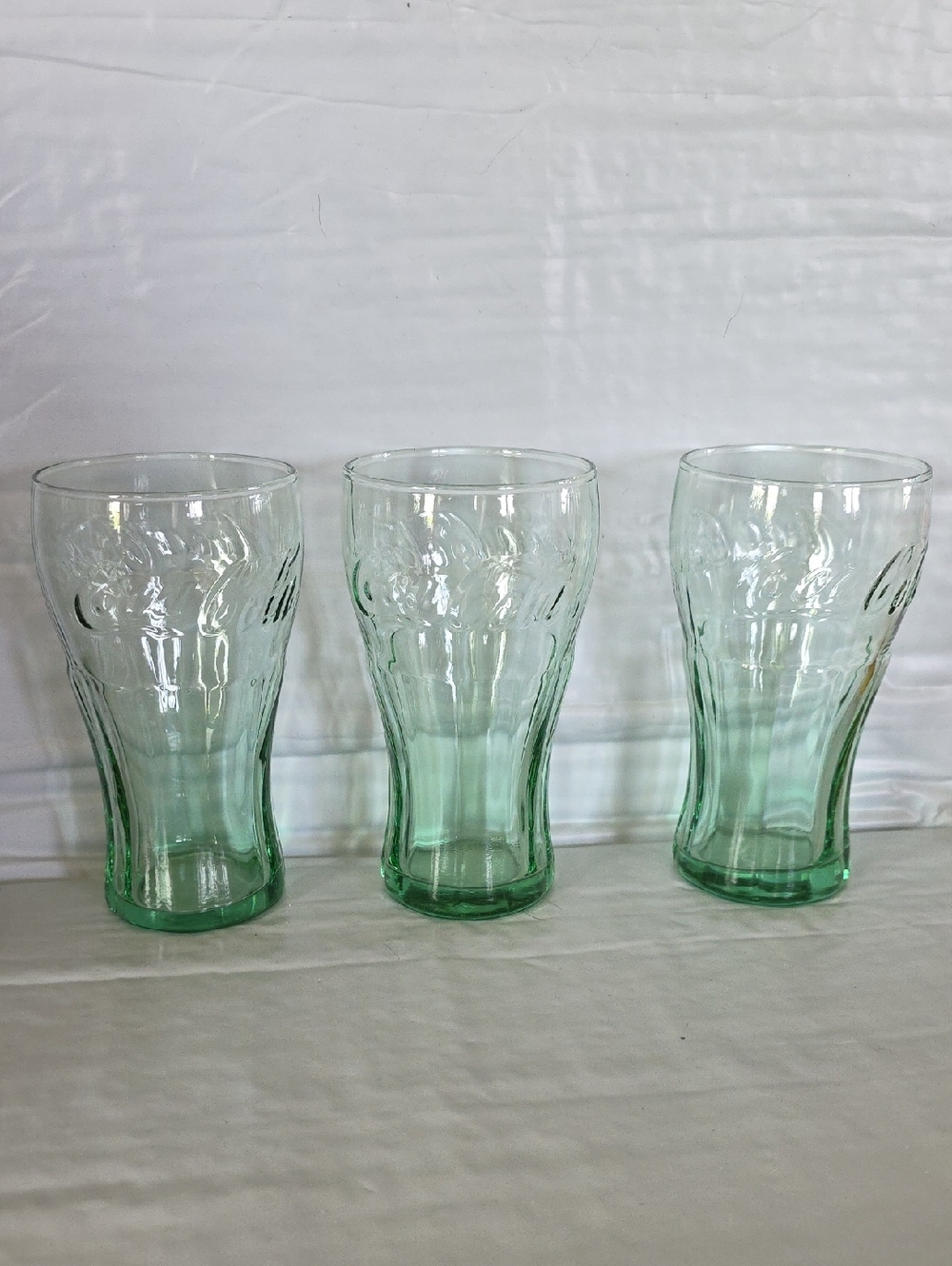 Small Coke Glasses Green (Set Of 3) Libbey  Reg. Trademark Like NEW